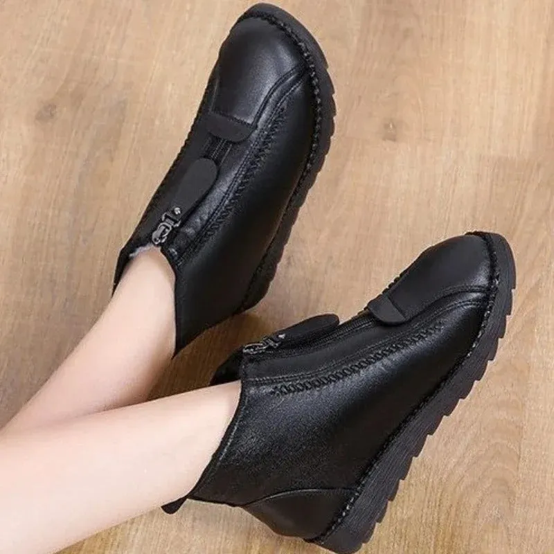 Waterproof Non-slip Front Zipper Plush Winter Shoes for Women