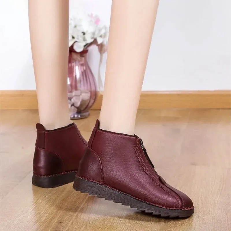 Waterproof Non-slip Front Zipper Plush Winter Shoes for Women