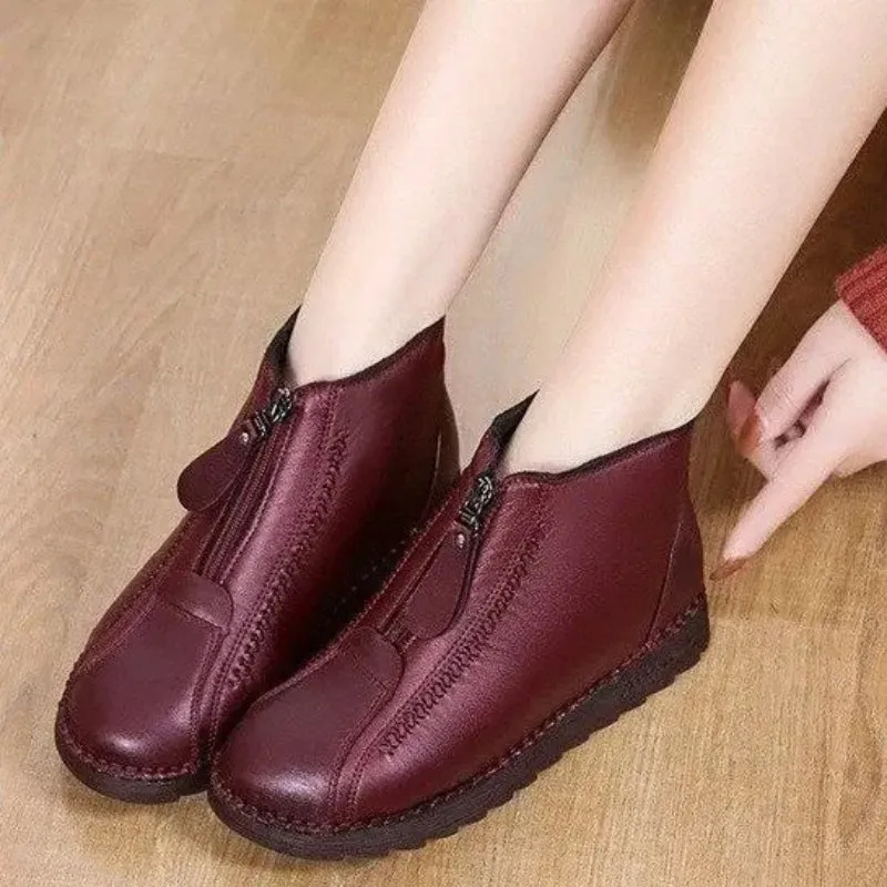 Waterproof Non-slip Front Zipper Plush Winter Shoes for Women