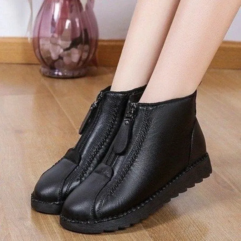 Waterproof Non-slip Front Zipper Plush Winter Shoes for Women