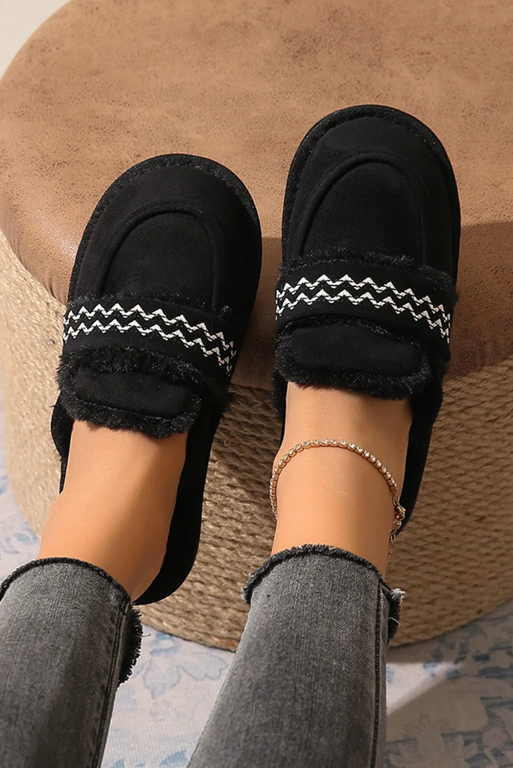 Women's Suede Wavy Striped Plush Lined Slippers