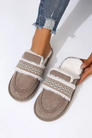 Women's Suede Wavy Striped Plush Lined Slippers